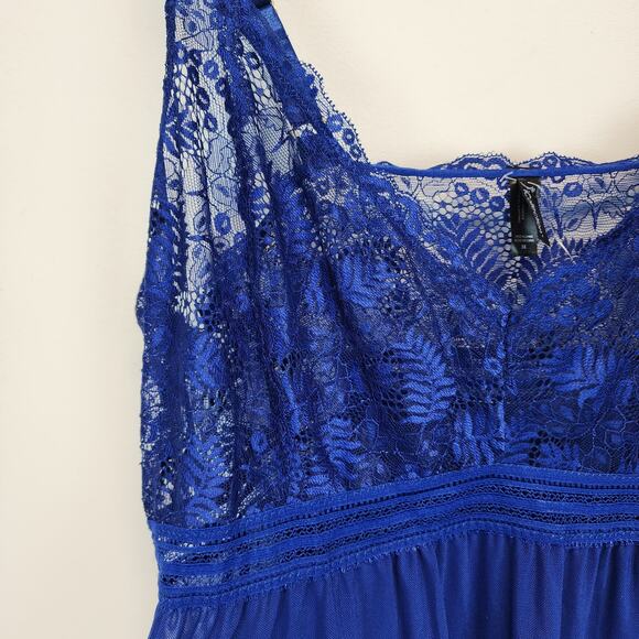 iCollection Lace Babydoll Chemise Size 3X Blue Mesh V-neck Stretch Sexy Coquette - Picture 5 of 14